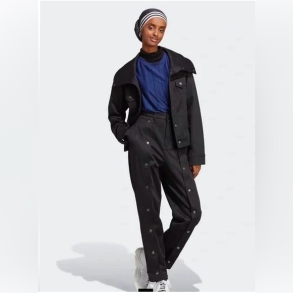 Adidas Blue Version Club Adibreak Black Loose Fit Snap Track Pants SZ 6 NWT - Picture 5 of 9